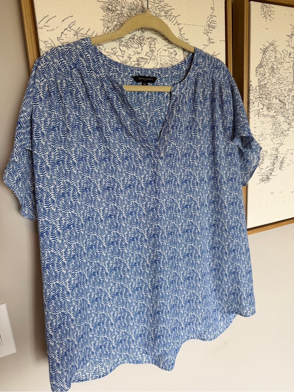 Banana Republic Blue & White V-Neck Printed Tunic